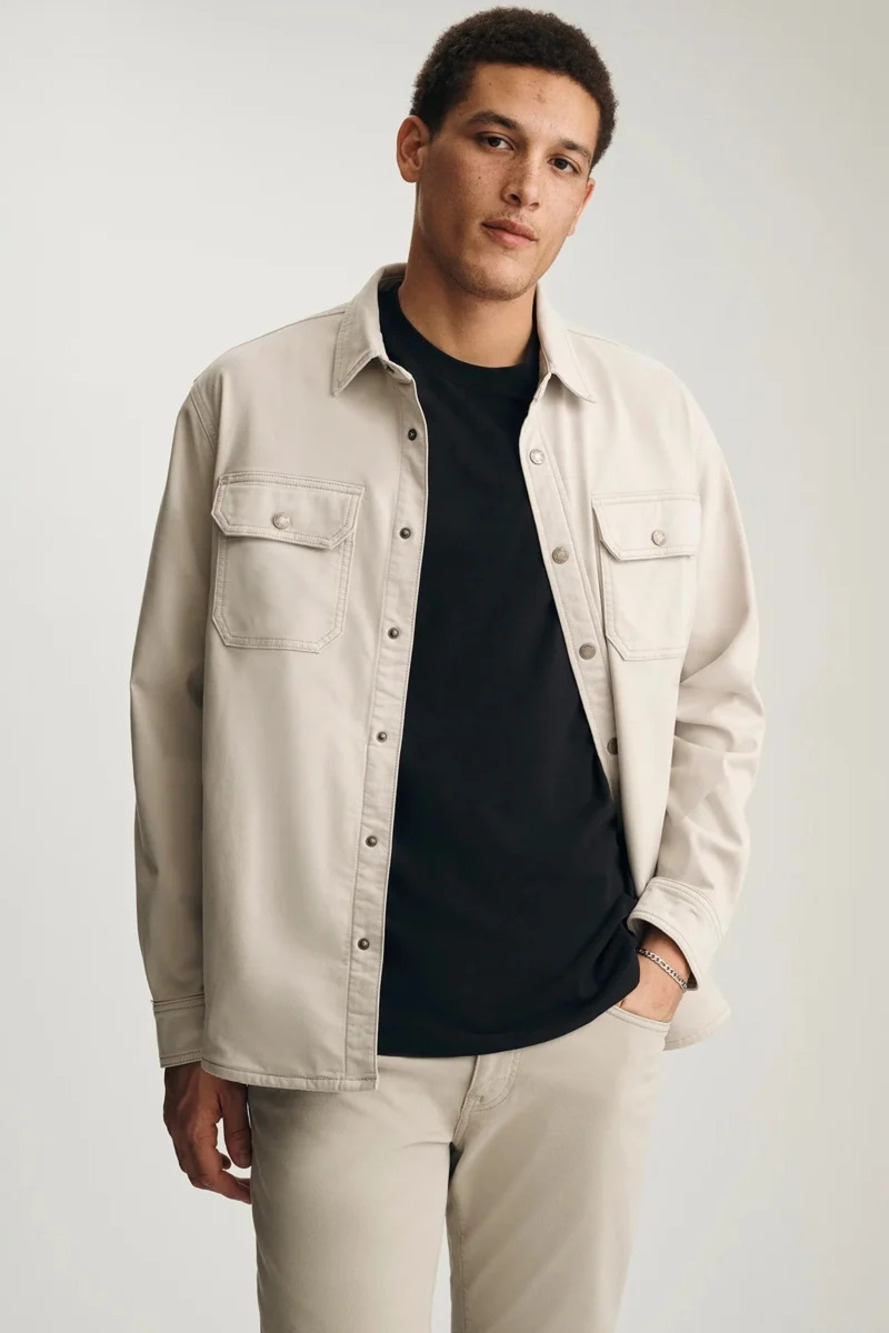 Mavi Beige Stretch Denim Snap Overshirt/61078